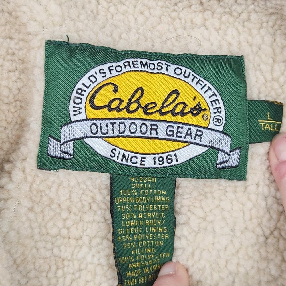 Cabelas Field Jacket Mens LT Green Canvas Sherpa Hunting Workwear Chore Coat - Picture 3 of 9